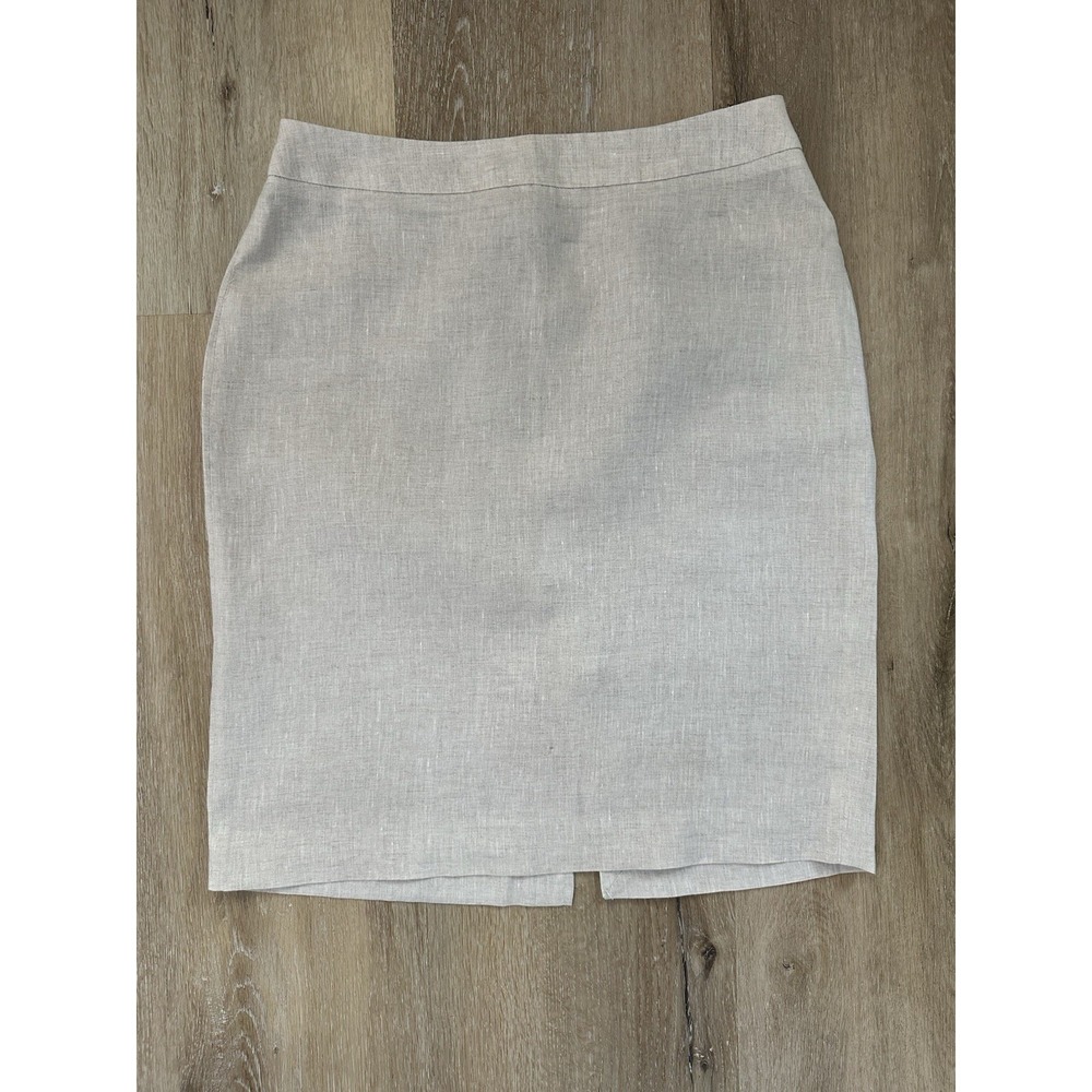 Brooks Brothers Petite 100% Linen Pencil Skirt Womens 4P Beige Minimalist Career